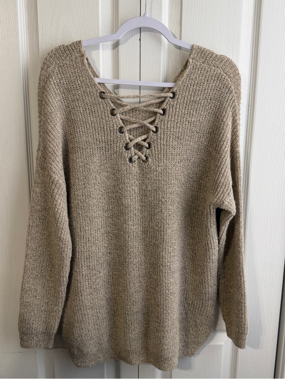 Azz tan lace‎ up neck sweater